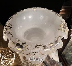 19 c. Antique Opaline Tazza Bowl Enamel Gold Gilt Silver Cut Scallop Edge Footed