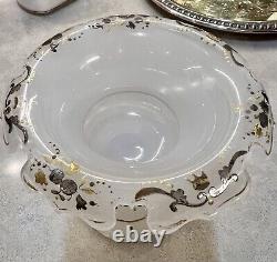 19 c. Antique Opaline Tazza Bowl Enamel Gold Gilt Silver Cut Scallop Edge Footed