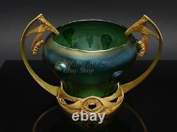 1900 Loetz Vesuvian Creta Glatt Glass Art Nouveau Gold Mounted Bowl