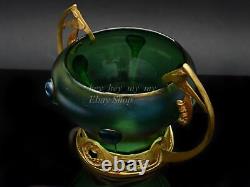 1900 Loetz Vesuvian Creta Glatt Glass Art Nouveau Gold Mounted Bowl