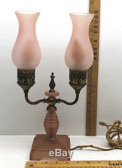 1910 Victorian Pink Hurricane Table Lamp Style Electic Light Glass Art Deco Base