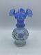 1999 Fenton Glass Messenger Exclusive Vase #1864, Blue With Hand Painted Flowers