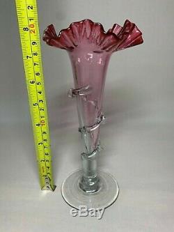 19C Victorian URANUIM Stevens & Williams Cranberry Trumpet Glass Ruffled Vase