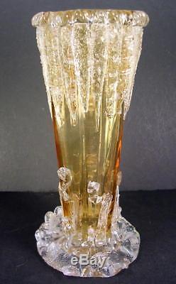 19c VICTORIAN MOSER HARRACH BOHEMIAN ICICLES CRACKED ICE ART GLASS VASE KRALIK