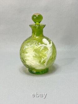 19c. Victorian Mary Gregory Art Glass Green Perfume Cologne Bottle Cherub Cupid