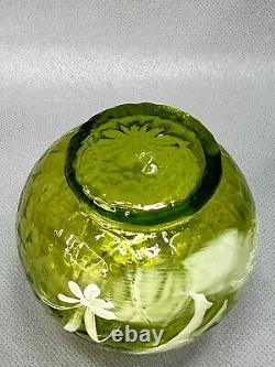 19c. Victorian Mary Gregory Art Glass Green Perfume Cologne Bottle Cherub Cupid