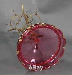 19c. Victorian Moser Cranberry Glass Centerpiece Bowl Bottle Cup Set Holder Stand