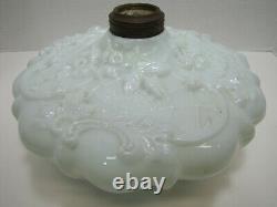 19c Victorian Spider Webs Leaves Flowers Decorative Arts Milk Glass Oil Lamp