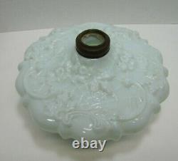 19c Victorian Spider Webs Leaves Flowers Decorative Arts Milk Glass Oil Lamp