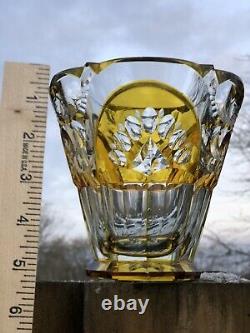 19th C Antique Victorian Amber Crystal Bohemian Engraved, Flashed Glass Vase