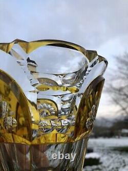 19th C Antique Victorian Amber Crystal Bohemian Engraved, Flashed Glass Vase