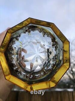 19th C Antique Victorian Amber Crystal Bohemian Engraved, Flashed Glass Vase