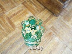 19th C. MOSER GREEN BOHEMIAN CUT ART GLASS DECANTER BOTTLE ENAMEL & GOLD GILT