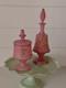 19th C Pair Of Victorian Bristol Satin Cranberry Pink Glass Vanity Set