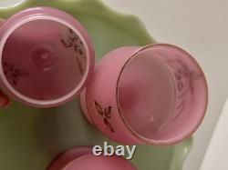 19th C Pair Of Victorian Bristol Satin Cranberry Pink Glass Vanity Set