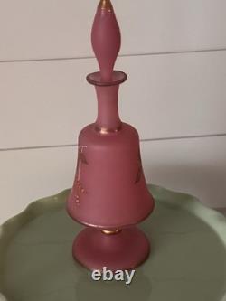 19th C Pair Of Victorian Bristol Satin Cranberry Pink Glass Vanity Set