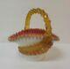 19th C. Stevens & Williams Cased Art Glass Basket, Applied Rigaree Decoration