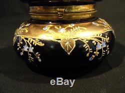 19th C. VICTORIAN COBALT GLASS DRESSER BOX with ENAMELED AND GILT DECORATION