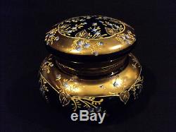 19th C. VICTORIAN COBALT GLASS DRESSER BOX with ENAMELED AND GILT DECORATION
