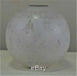19th C. Victorian Art Nouveau French Baccarat Etched Glass Oil Lamp Shade