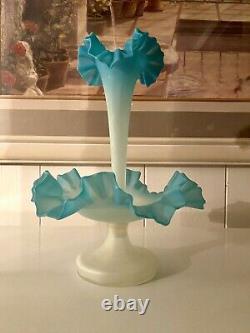 19th-C Victorian Blue & White Glass Epergne 11H