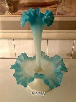 19th-C Victorian Blue & White Glass Epergne 11H