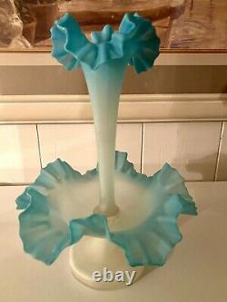 19th-C Victorian Blue & White Glass Epergne 11H