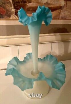 19th-C Victorian Blue & White Glass Epergne 11H