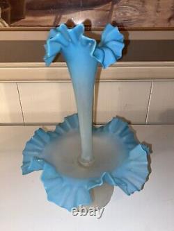 19th-C Victorian Blue & White Glass Epergne 11H