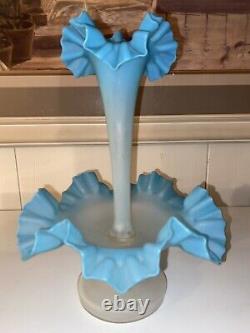19th-C Victorian Blue & White Glass Epergne 11H