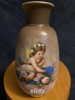 19th-C Victorian Bohemian Art Glass Vase Of Cherub Putti Angel by Josef Ahne