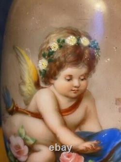 19th-C Victorian Bohemian Art Glass Vase Of Cherub Putti Angel by Josef Ahne