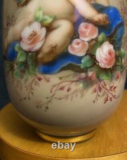 19th-C Victorian Bohemian Art Glass Vase Of Cherub Putti Angel by Josef Ahne