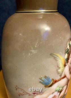 19th-C Victorian Bohemian Art Glass Vase Of Cherub Putti Angel by Josef Ahne
