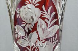 19th Century Bohemian R Wurtig Ruby Hand Painted Watteau Scene Cut Crystal Vase