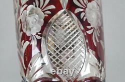 19th Century Bohemian R Wurtig Ruby Hand Painted Watteau Scene Cut Crystal Vase