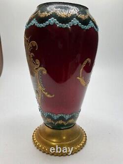 19th Century French Mother & Angel Enamel Hand Painted Gold Gilt Small Vase