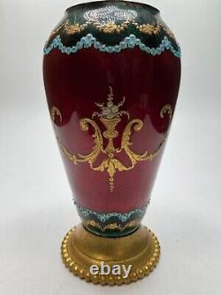 19th Century French Mother & Angel Enamel Hand Painted Gold Gilt Small Vase