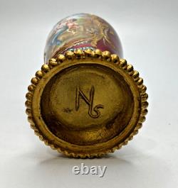 19th Century French Mother & Angel Enamel Hand Painted Gold Gilt Small Vase