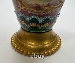 19th Century French Mother & Angel Enamel Hand Painted Gold Gilt Small Vase