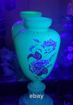 19th Century Hand Blown Bohemian Harrach Opaline Glass Uranium Vase Art Nouveau