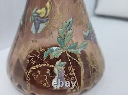 19th Century Moser Bohemian Purple Glass Vase With Enameled Flowers 12 Inches