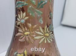 19th Century Moser Purple Glass Vase With Enameled Flowers 12 Inches