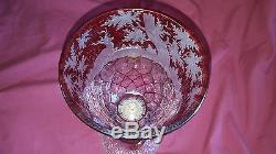 19thC 32cm Tall Bohemian Ruby Fashed Facet Cut Goblet Engraved With Stags