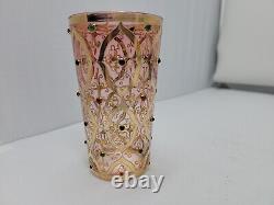 19thc Moser Juice Glass Hand Painted Gold, Jeweled on Cranberry Glass 3 3/4 inch