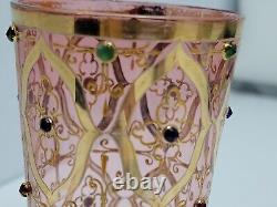 19thc Moser Juice Glass Hand Painted Gold, Jeweled on Cranberry Glass 3 3/4 inch