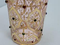 19thc Moser Juice Glass Hand Painted Gold, Jeweled on Cranberry Glass 3 3/4 inch