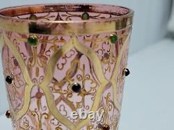 19thc Moser Juice Glass Hand Painted Gold, Jeweled on Cranberry Glass 3 3/4 inch