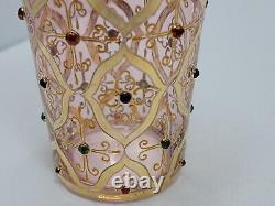 19thc Moser Juice Glass Hand Painted Gold, Jeweled on Cranberry Glass 3 3/4 inch