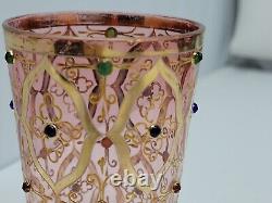 19thc Moser Juice Glass Hand Painted Gold, Jeweled on Cranberry Glass 3 3/4 inch